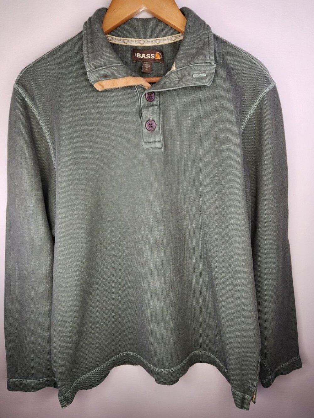 G.H. Bass & Co Henley Pullover — Sage Green, Size M | Long Sleeve Outdoor